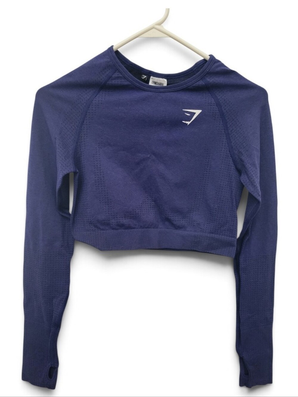 Gymshark Navy Seamless Long-Sleeve Crop Top with Thumbholes